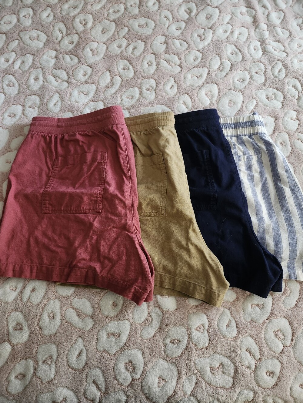 GAP Women’s 4 Elastic Band Shorts in Pink, Khaki, Navy, and Blue & White Striped